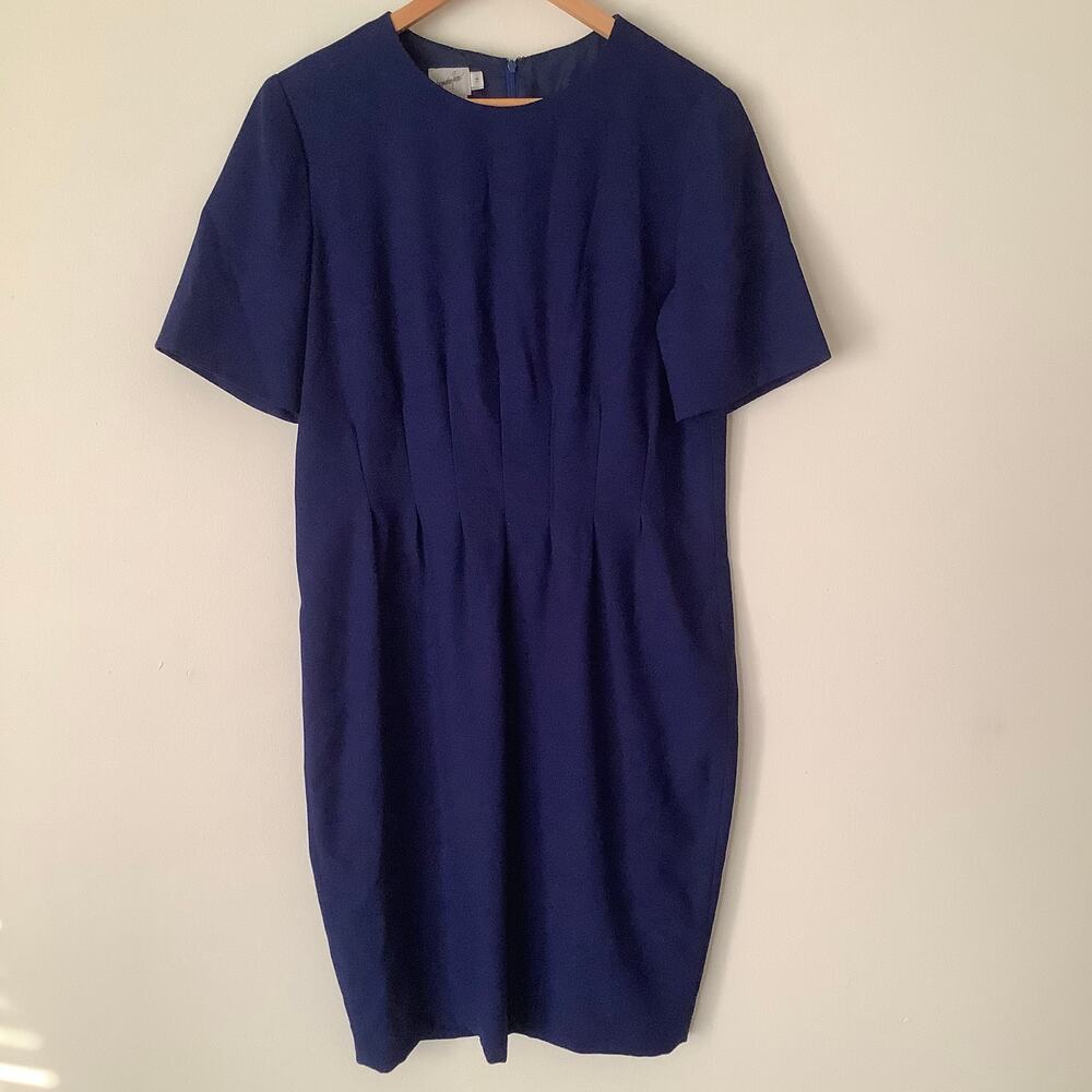 Jacqueline Ferrar Womens Navy Blue Short Sleeve Sheath Midi Dress Plus Size 14